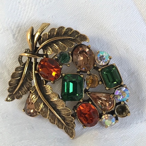 Vintage Leaf Brooch Green/Brown - Picture 7 of 9